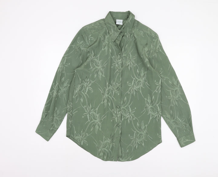 Canda Women's Green Floral Button-Up Shirt Size 10
