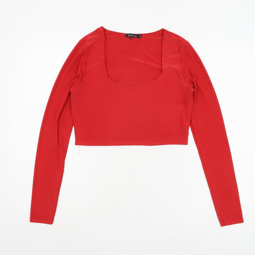 Boohoo Women's Cropped Red Blouse, Size S