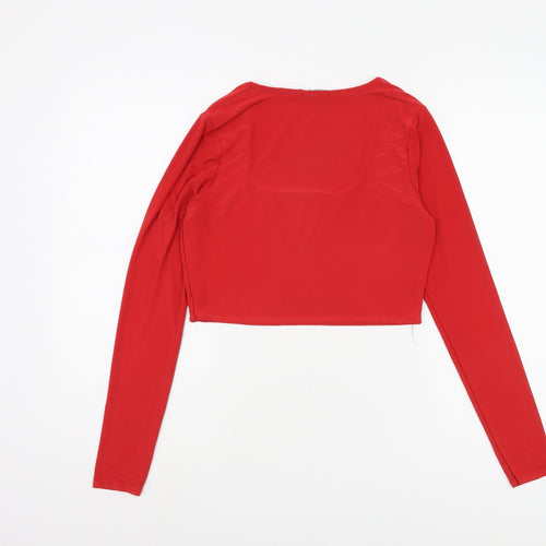 Boohoo Women's Cropped Red Blouse, Size S