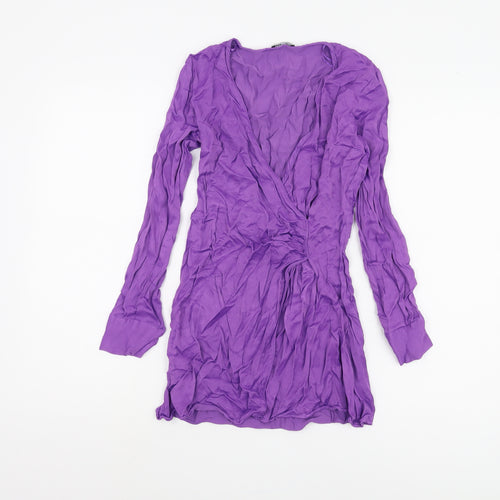 Bershka Women's Purple Wrap Long-Sleeve Top