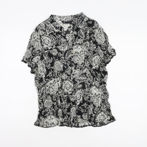 BHS Women's Black Floral Blouse - Size 18