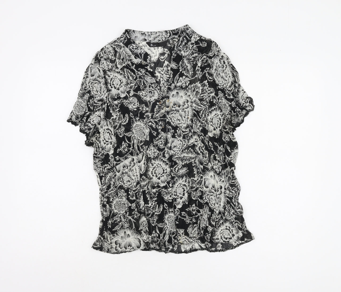 BHS Women's Black Floral Blouse - Size 18