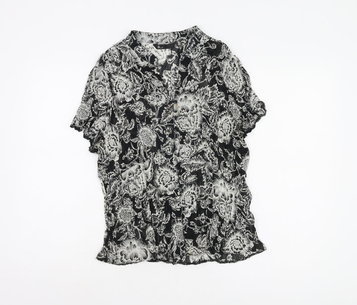 BHS Women's Black Floral Blouse - Size 18