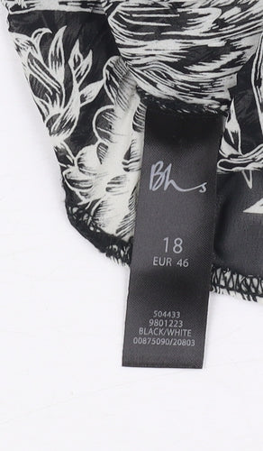 BHS Women's Black Floral Blouse - Size 18