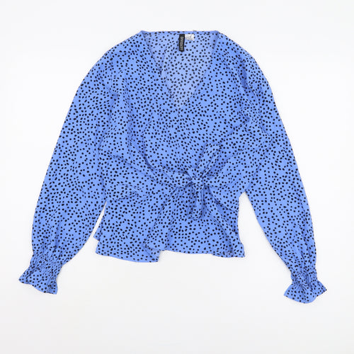 H&M Women’s Blue Polka Dot Wrap Blouse Size 6