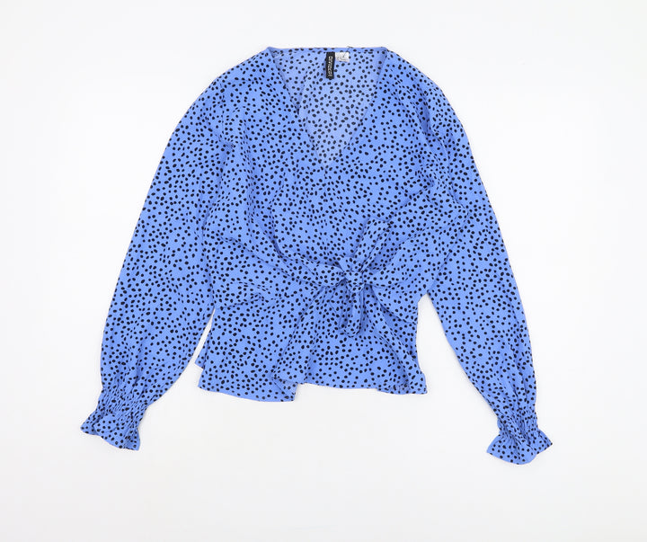 H&M Women’s Blue Polka Dot Wrap Blouse Size 6