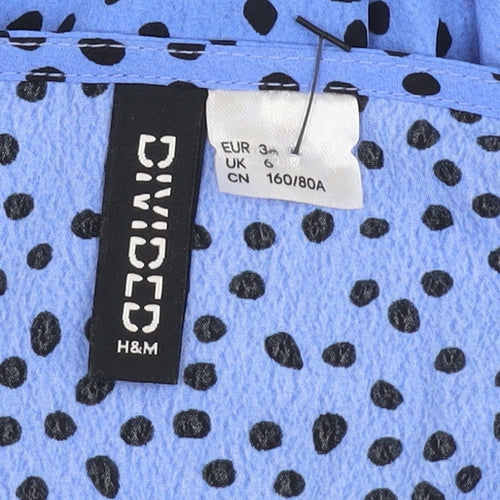 H&M Women’s Blue Polka Dot Wrap Blouse Size 6