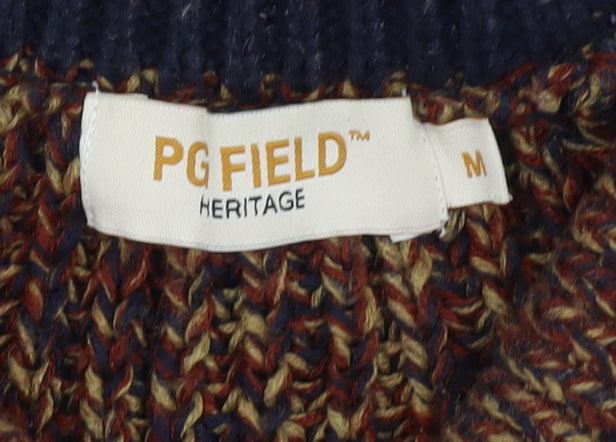 PG FIELD Men's Multicoloured Medium Chunky-Knit Pullover