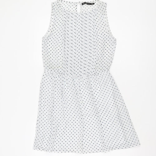 Zara Women's White Polka Dot Sleeveless Dress