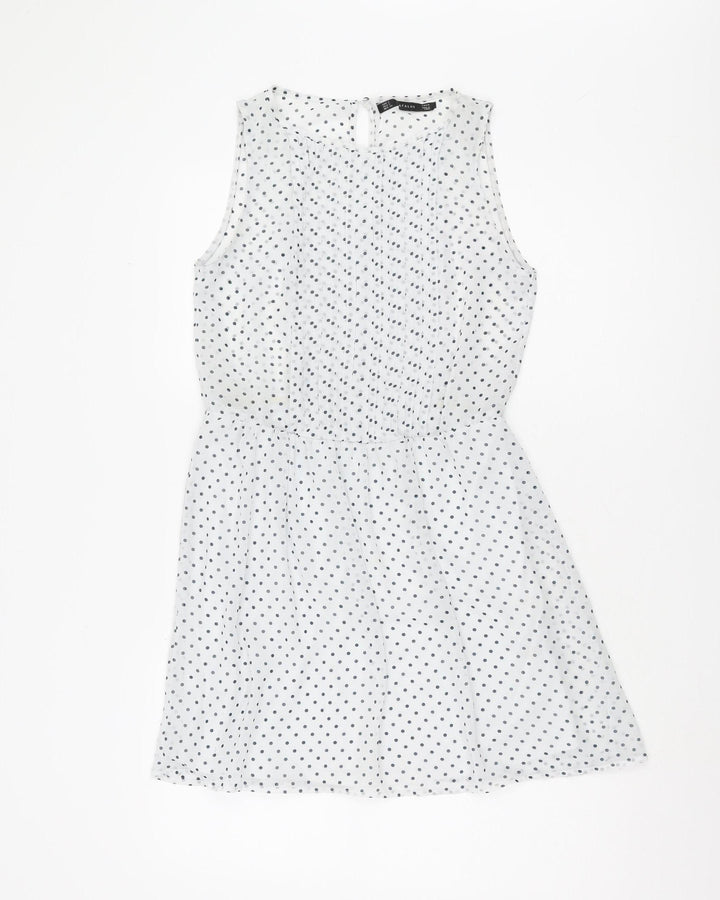 Zara Women's White Polka Dot Sleeveless Dress