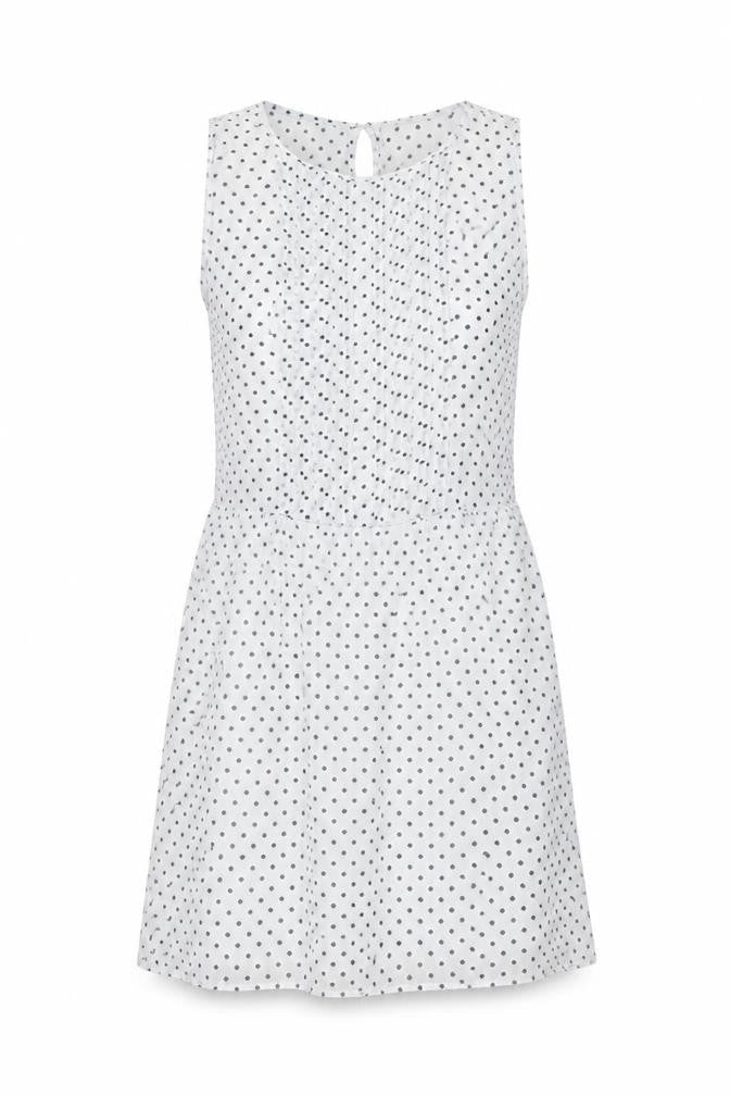 Front view of Zara Women's White Polka Dot Sleeveless Dress