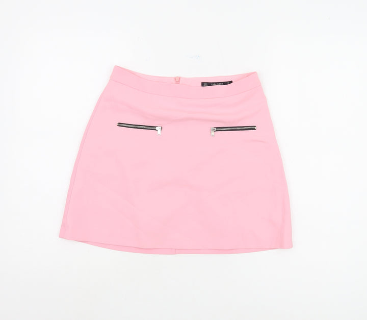 Zara Women Pink Straight Pencil Skirt, S, Zip Accents