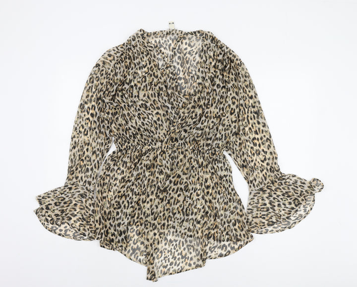 River Island Women's Beige Leopard Wrap Blouse