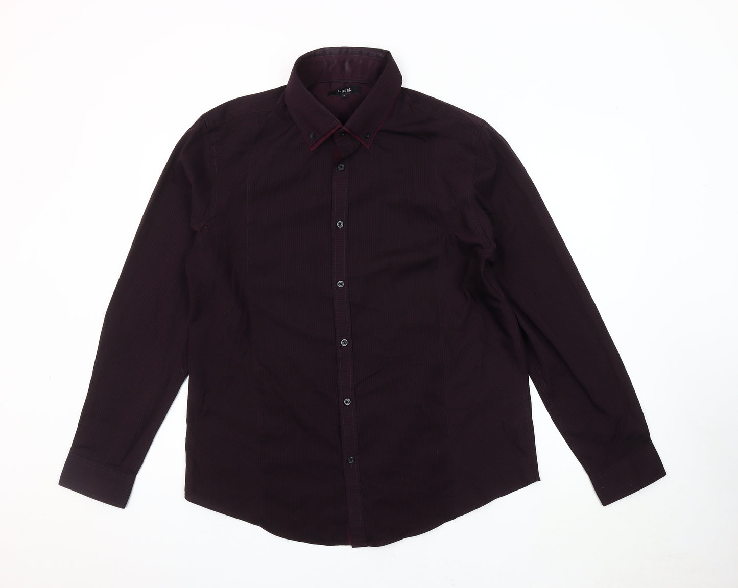 Thomas Nash Men's Purple Striped Long Sleeve Shirt L