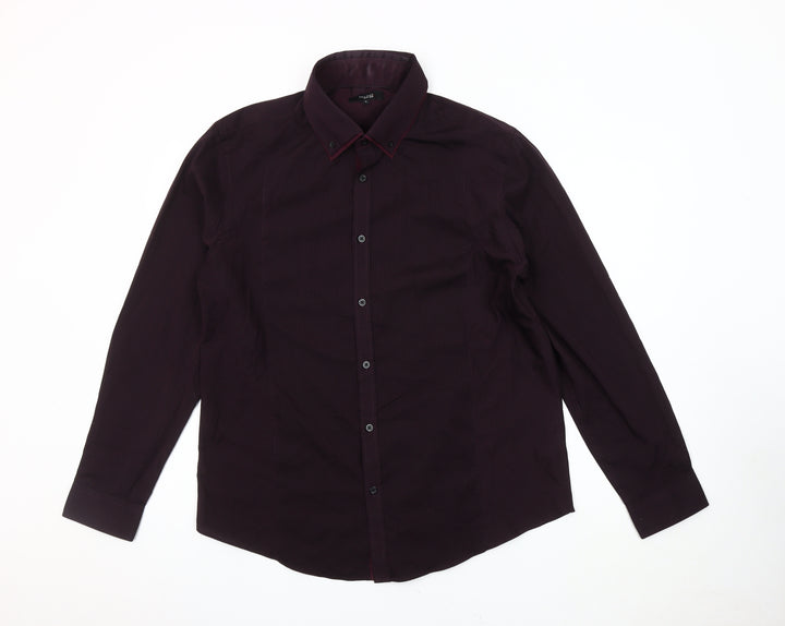 Thomas Nash Men's Purple Striped Long Sleeve Shirt L