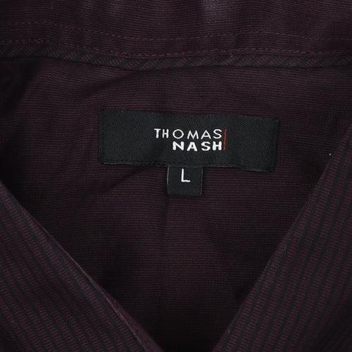 Thomas Nash Men's Purple Striped Long Sleeve Shirt L