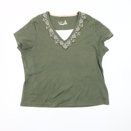 Dash Women's Green V-Neck T-Shirt, Size 20, Embroidered