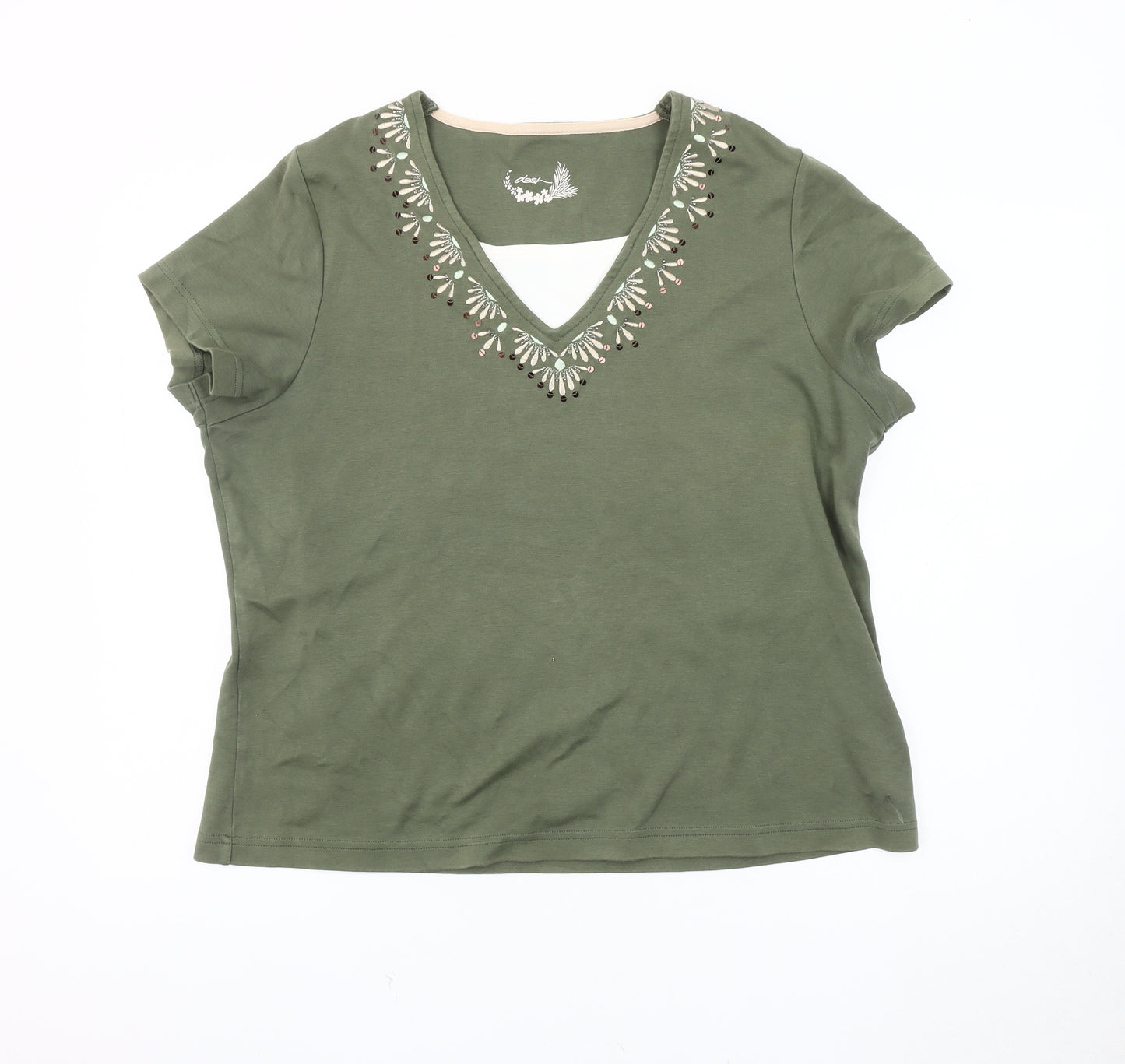 Dash Women's Green V-Neck T-Shirt, Size 20, Embroidered