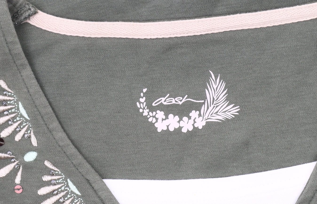 Dash Women's Green V-Neck T-Shirt, Size 20, Embroidered