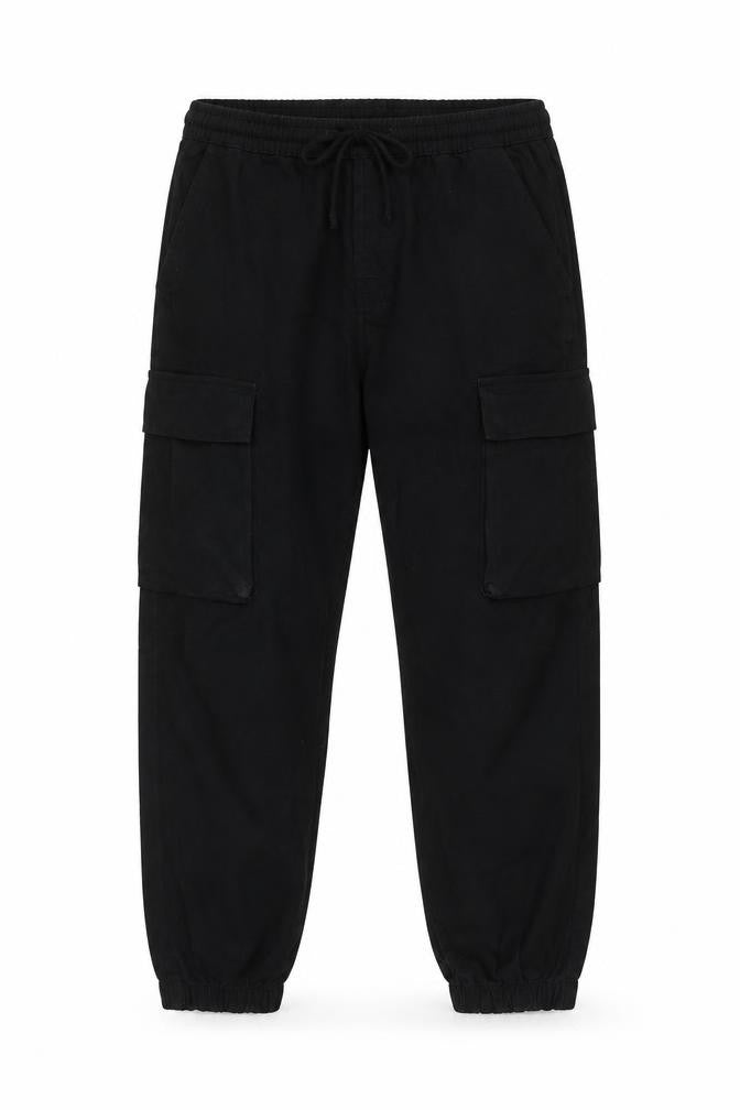 Front view of PAZ Italia Men's Black Slim Cargo Trousers, size 48