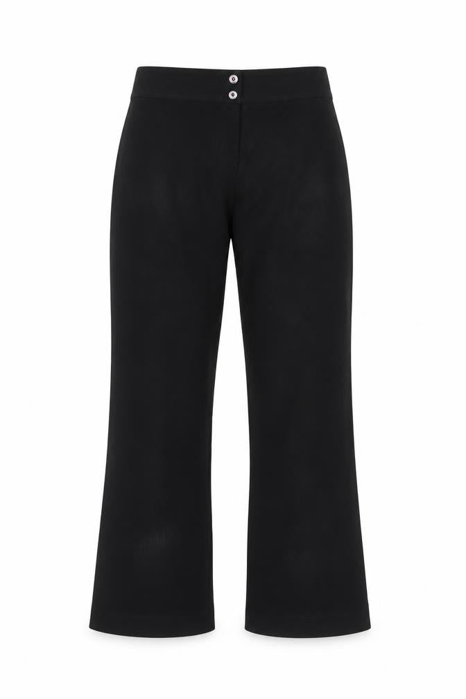 Front view of Inline London Women's Black Flared Trousers, size 8