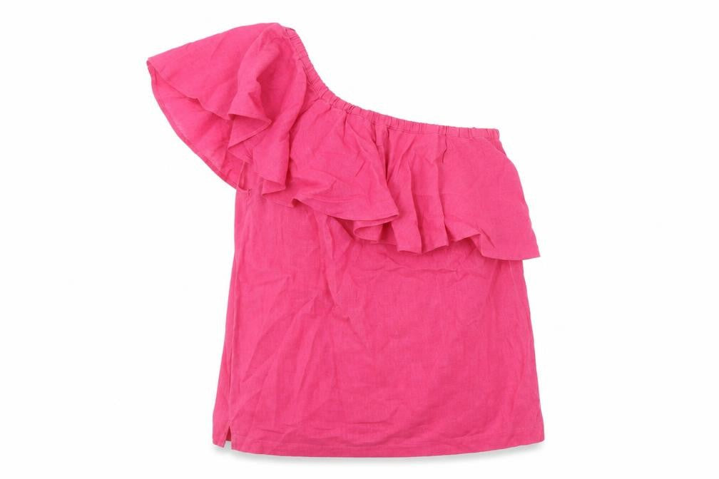 Front view of Warehouse Women's Pink One-Shoulder Blouse, size 12