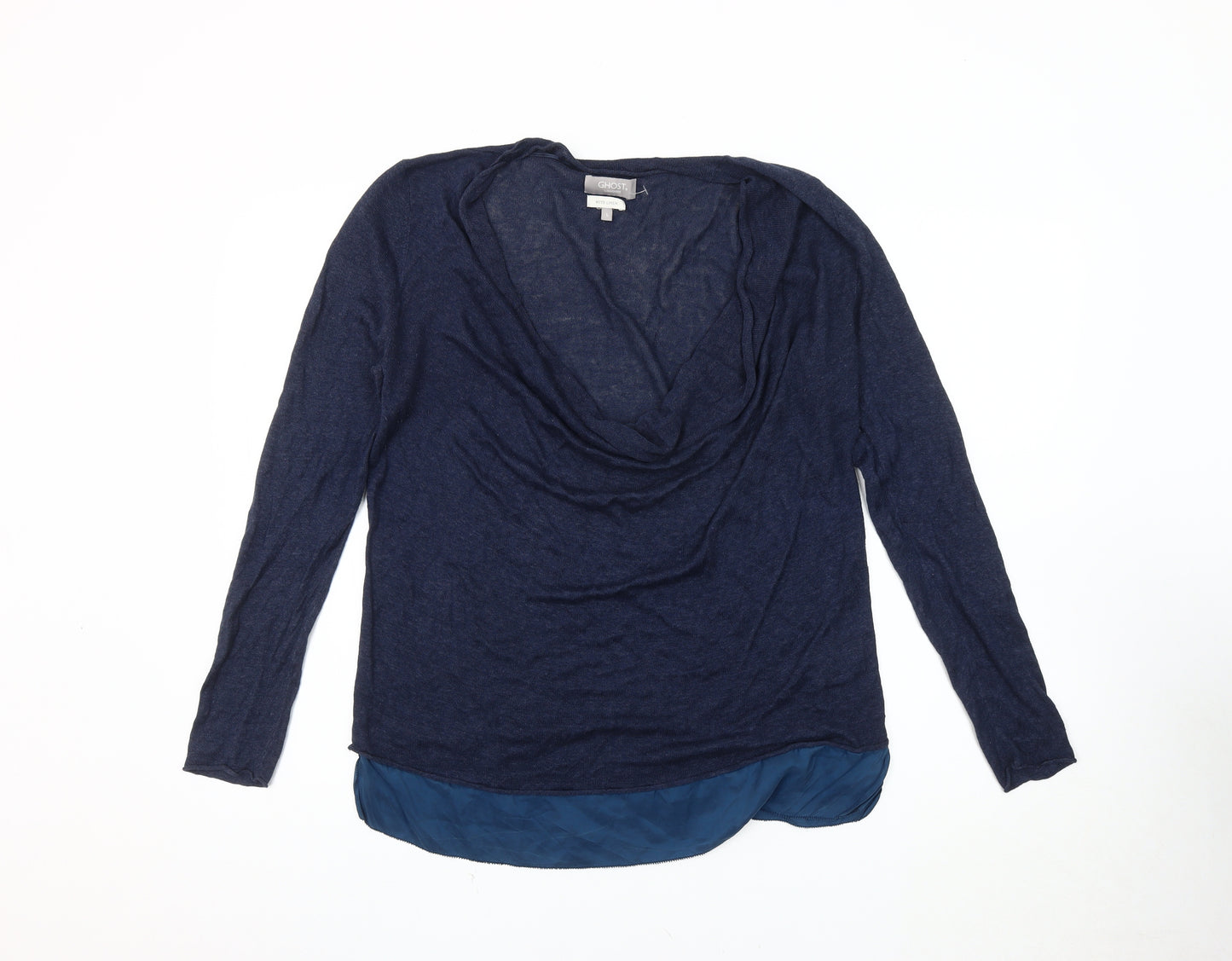 Ghost Women's Blue Linen Cowl Neck Pullover Jumper L