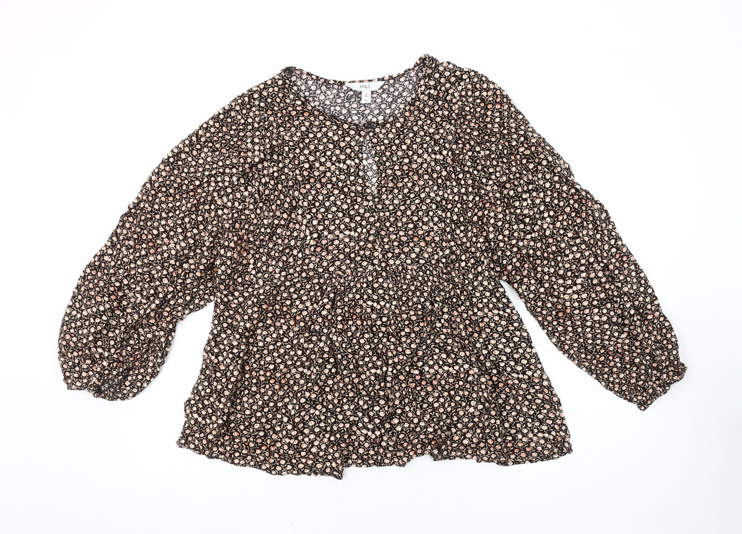 Marks and Spencer Womens Black Floral Blouse Size 16