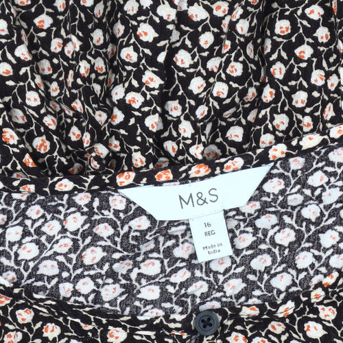 Marks and Spencer Womens Black Floral Blouse Size 16