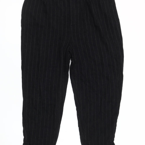 Zara Woman Black Striped Trousers XL, Pleated, Elegant