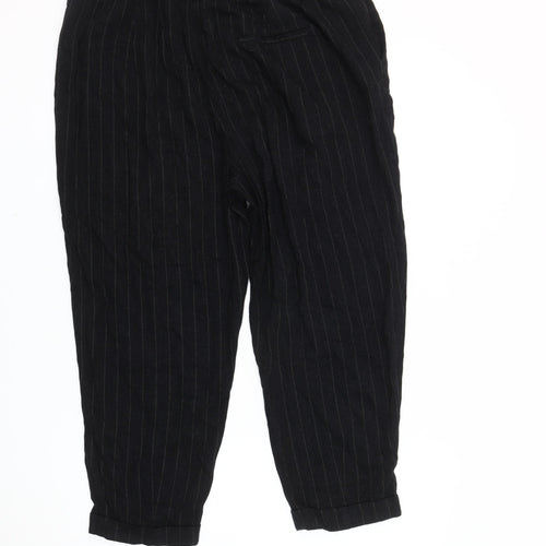 Zara Woman Black Striped Trousers XL, Pleated, Elegant