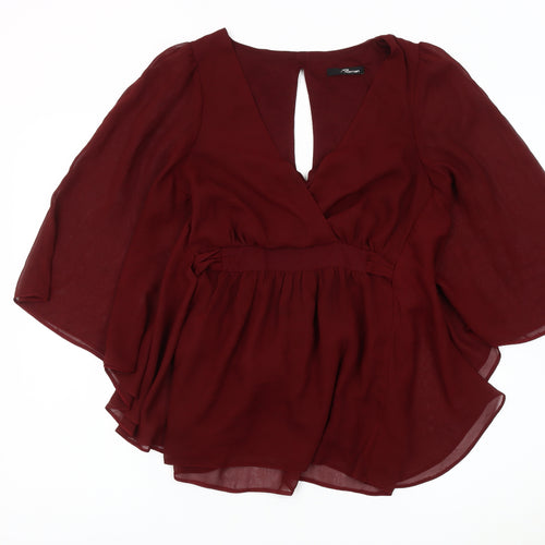 Jane Norman Women's Red Blouse 3/4 Sleeve V-Neck Size 10