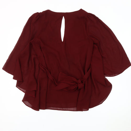 Jane Norman Women's Red Blouse 3/4 Sleeve V-Neck Size 10