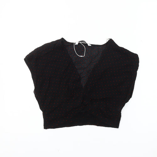 Zara Women's Black Polka Dot Cropped Blouse, Size S