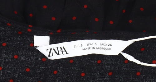Zara Women's Black Polka Dot Cropped Blouse, Size S