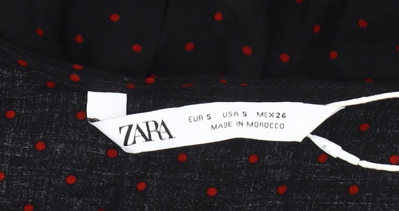 Zara Women's Black Polka Dot Cropped Blouse, Size S
