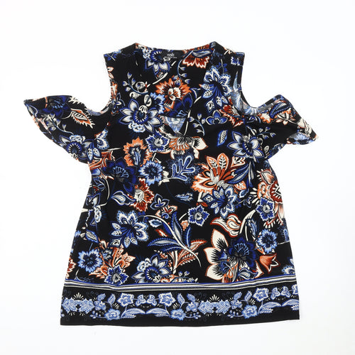 Wallis Women's Black Floral Cold Shoulder Blouse Size 12
