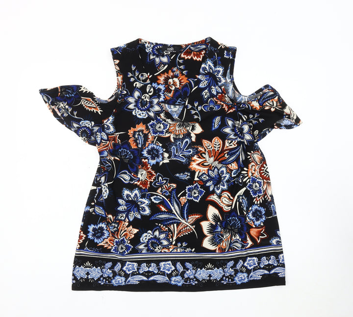 Wallis Women's Black Floral Cold Shoulder Blouse Size 12