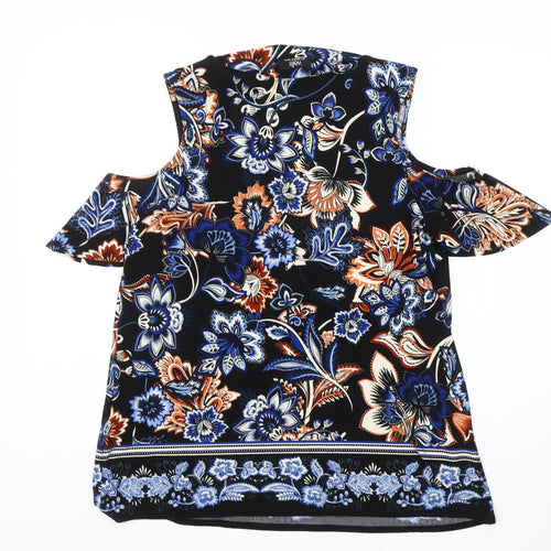 Wallis Women's Black Floral Cold Shoulder Blouse Size 12