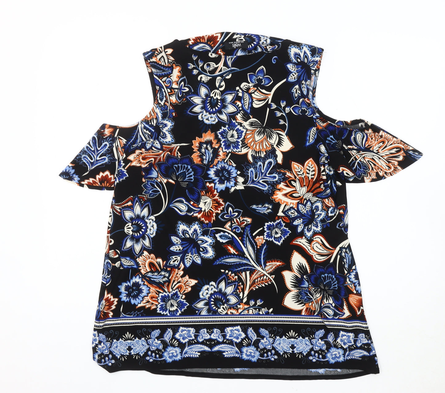 Wallis Women's Black Floral Cold Shoulder Blouse Size 12