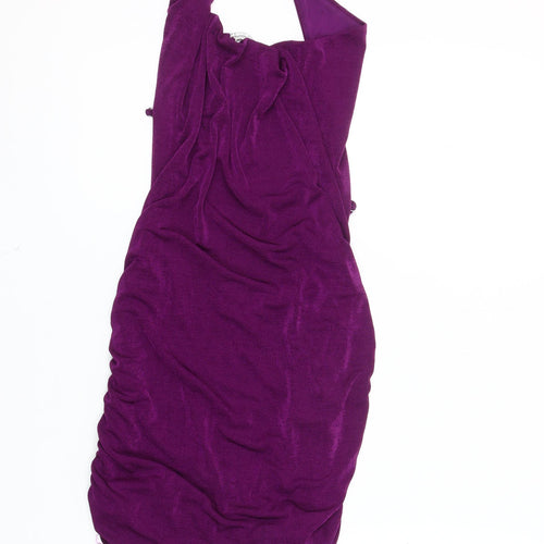 Bershka Women's Purple Halter Ruched Dress M