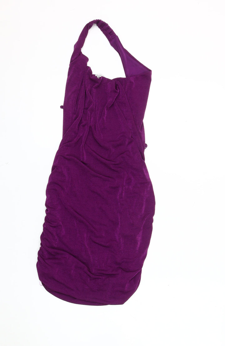 Bershka Women's Purple Halter Ruched Dress M