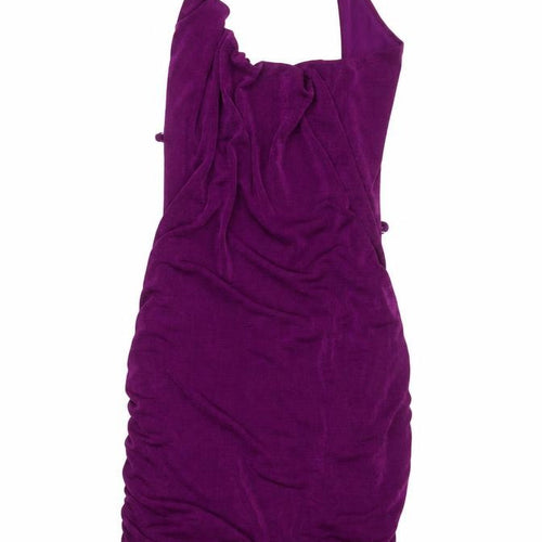 Bershka Women's Purple Halter Ruched Dress M