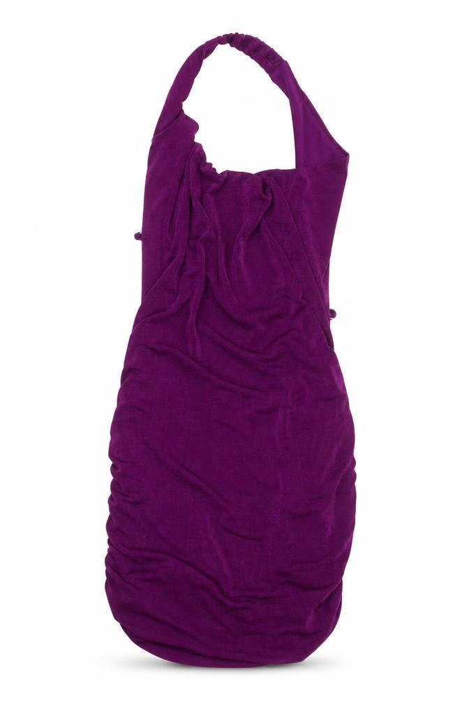 Bershka Women's Purple Halter Ruched Dress M