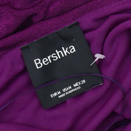 Bershka Women's Purple Halter Ruched Dress M