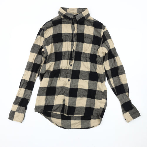 H&M Men XS Black Beige Check Cotton Shirt