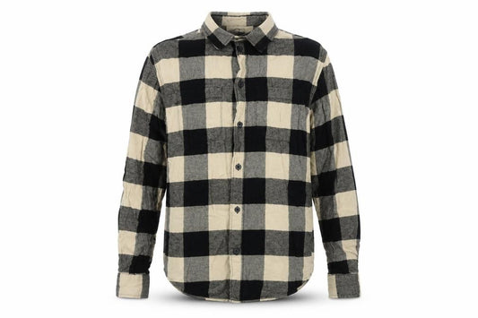 Front view of H&M Men XS Black Beige Check Cotton Shirt