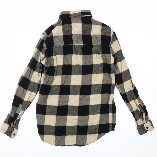 H&M Men XS Black Beige Check Cotton Shirt