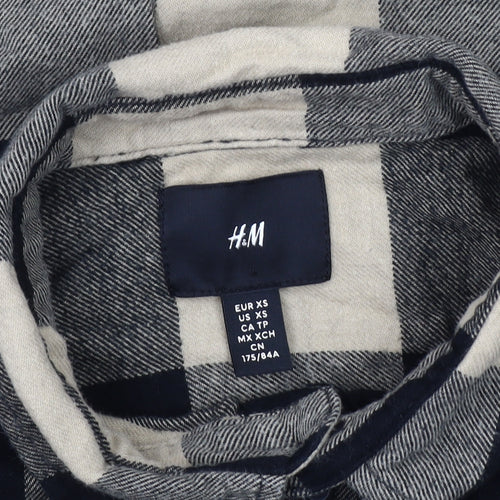 H&M Men XS Black Beige Check Cotton Shirt