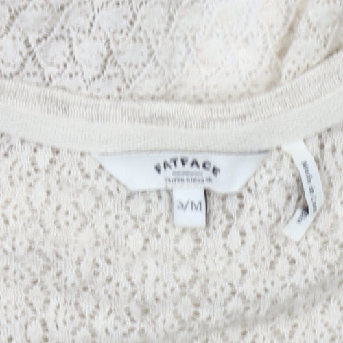 Fat Face Women's Beige Cape Jumper M Open-Knit Cotton